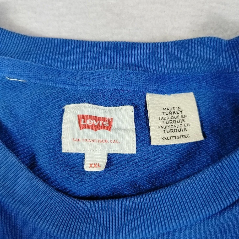 Levi's Sweatshirt Mens 2XL Blue Crewneck Pullover Sleeve Logo Graphic Fleece
